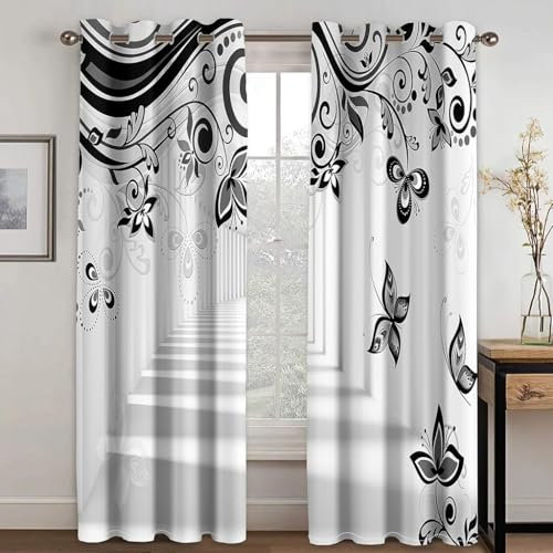 BSYYZQC Einfach Vorhang Verdunkelung, Ösenvorhang Muster Verdunklungsvorhänge Geräuschreduzierend, Polyester Anti-Fade Gardinen für Schlafzimmer 2er Set 260x140cm (HxB)