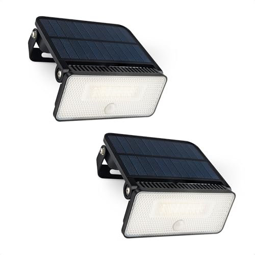 Brendz Solar Außenlampe mit Bewegungsmelder, 1000 Lumen, IP54 Wasserdicht, 3 Lichtmodi, 2 Stück, Solar LED Strahler mit Bewegungsmelder Außen, Paso