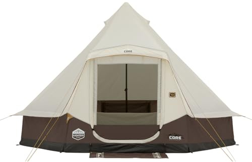 CORE 6 Person Bell Tent with LED Lights | Spacious Family Lighted Tent with Carry Bag for Camping, Glamping, and Backyard Adventures