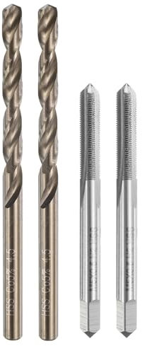 sourcing map Tap and Drill Bit Set, 2pcs M5 x 0.5 Metric Straight Flute Thread Screw Taps & 2pcs 4.5mm Twist Drill Bits, Uncoated/Roasted Yellow HSS-6542/M35 HSS-CO Tapping Threading Tool