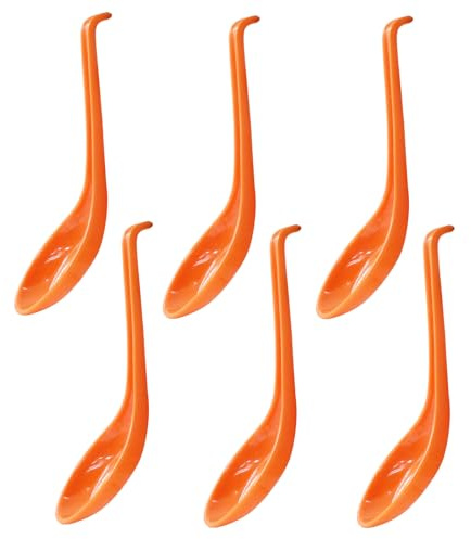 Cjueiom 6Pcs Rice Spoons, Chinese Soup Spoons with Hook for Ramen, Wonton & Noodle Dishes, Asian Plain Style, Orange