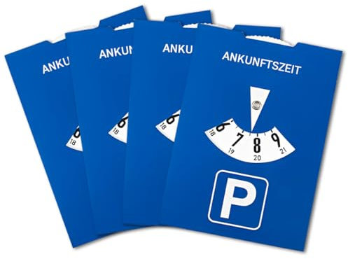 4 Piezas Disco Aparcamiento,en Azul,Papel,Ajustable por las Dos Caras,Parquímetro, horarios de papel para aparcamiento disco de tiempo tipo,Temporizador con hora de llegada,Larga Duración para Coche