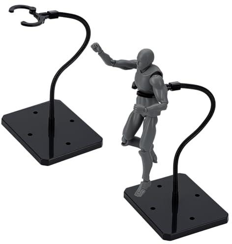FINGERINSPIRE 2 Sets Présentoirs pour figurines avec os de serpent ajustable 93x73x222mm Présentoirs pour figurines en plastique noir avec base rectangulaire pour figurines HG RG SHF Modèles