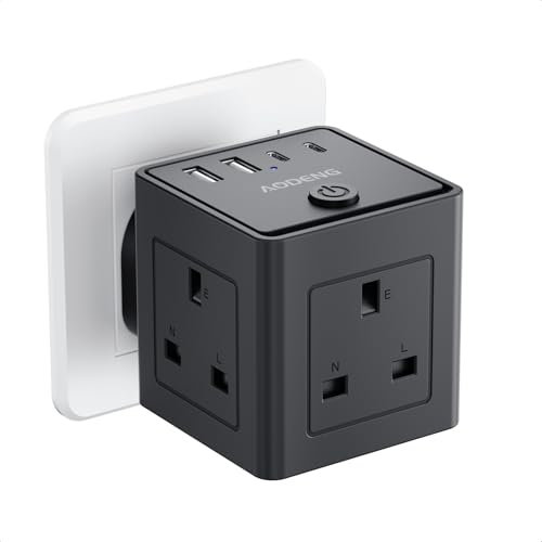 Plug Extension Socket with 4 USB, 3 Way (13A/3250W) Multi Plug Adapter UK, USB Wall Plug Charger, 3 Pin Plug Expander for Home, Office,Travel