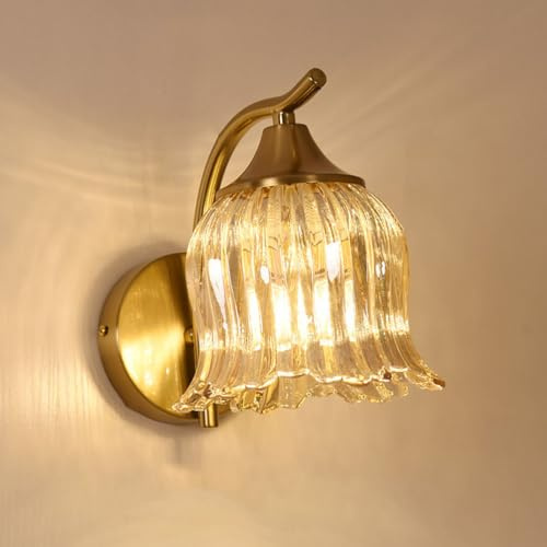LOGT Blume Wandlampe Innen Vintage Wandleuchte Landhausstil Glas Schirm Blütenform E27 Nachttischlampe Florentiner Lampe Romantische Wandbeleuchtung für Schlafzimmer Wohnzimmer Flur