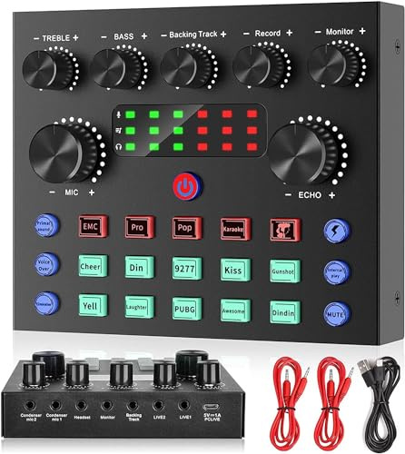 Audio Interface Podcast Equipment Bundle,focombance Bluetooth DJ Mixer Audio Streaming Mixer Podcast Production Studio Equipment Gaming PC Phone Record Live Card Sound Board Voice Changer YouTube