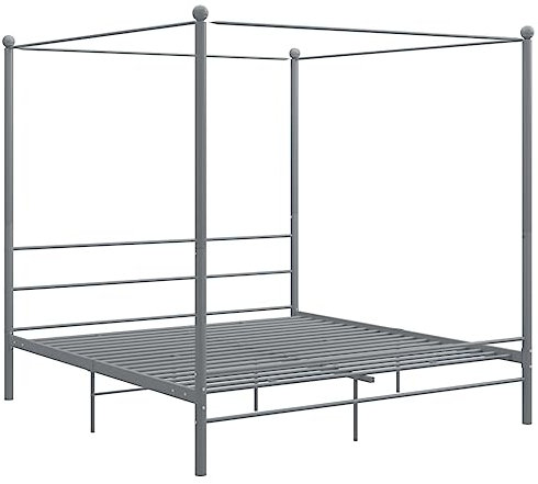 Himmelbett aus Metall Grau 180x200 cm – Modernes Bettgestell mit Stabiler Rahmen für Schlafzimmer, langlebig und elegant – Ideal für Familien und Paare