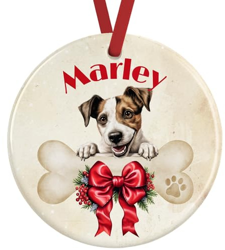Parson Jack Russell Christmas Ornament – Personalised Dog Decoration – Custom Ceramic Bauble with Name & Gift Box, UK Made