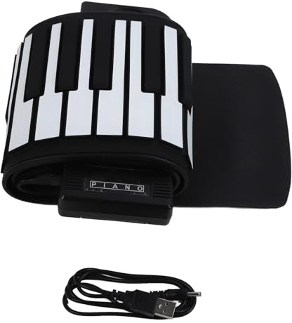 61 Taste Roll Up Klavier tragbarer elektronischer Tastatur mit MIDI -Ausgang 128 Töne Rhythmen 45 Demo -Songs faltbare Silikon -Tastatur für Kinder Erwachsene Anfänger Schwarz Weiß