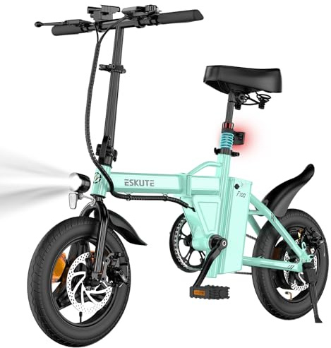 ESKUTE Mini E-Bike Klapprad 14 Zoll, Faltbares Elektrofahrrad 250W (EU-konform), mit USB-Ladeanschluss, Integrierter 36V 9Ah Akku, Reichweite 25-50KM,Blau