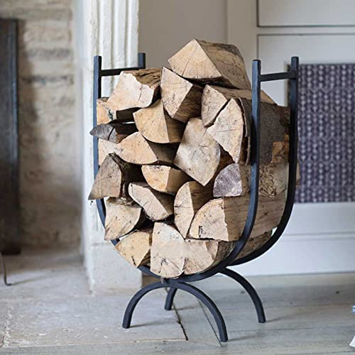 Petite étagère à bois de chauffage en fonte, rangement sur pied pour cheminées/poêles à bois pour intérieur et extérieur, 45 × 22 × 70 cm
