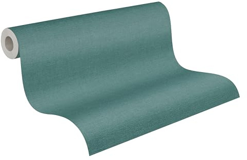 A.S. Création Textiloptik-Vliestapete – Grün, Blau, Petrol – 10,05 x 0,53 m | Einfarbig & vielseitig kombinierbar – matte Wandtapete, ansatzfrei & spurlos abziehbar – für Wohn-, Schlaf- & Arbeitszimmer