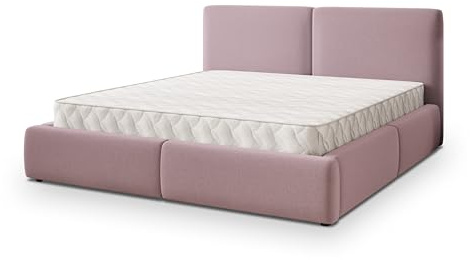 Masseno Polsterbett FELURO SR 200x200 cm, Doppelbett, Bettkasten, Stauraum, Lattenrost Und Kopfteil - Rosa, SORO 61