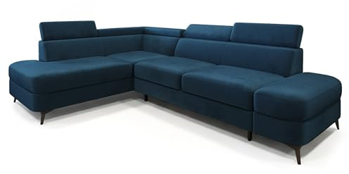 Masseno Ecksofa AVISE M L-S mit Schlaffunktion L-Form, Klassisch Sofa mit Bettkasten, Wohnzimmersofa, Couch, Soffa, Bettsofa, Couchgarnitur - Blau, Monolith 77
