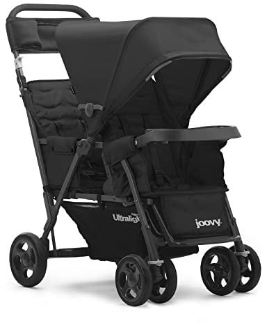Joovy Caboose Too Ultralight Graphite Kinderwagen mit Rücksitz, Geschwisterkinderwagen, Doppelkinderwagen, Sit and Stand Kinderwagen, Schwarz