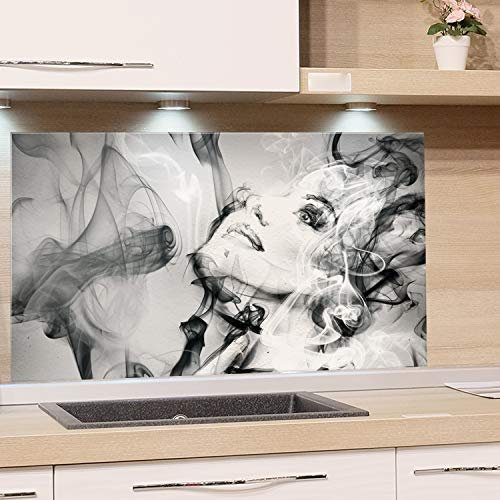 GRAZDesign Spritzschutz Glas für Küche Herd Schwarz Weiß Kunstdruck auf Glas, Küchenrückwand Küchenspiegel Glasrückwand, Herdblende 4mm ESG Glas / 80x40cm