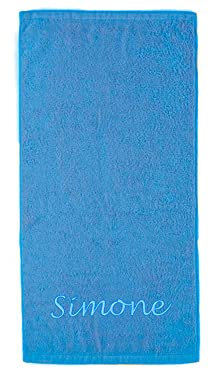 S< XXL Strandtuch personalisiert - 100x200 - Saunatuch - 100% Baumwolle - Stickerei - Strandtuch mit Name Bestickt (Aquablau)