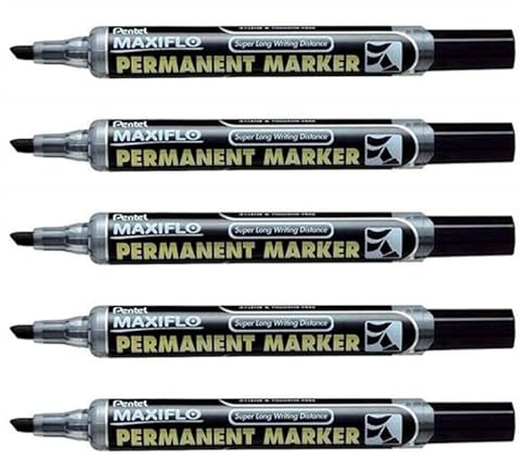 PENTEL MAXIFLO NLF60 Permanentmarker, abgeschrägte Spitze, 1 – 3,5 mm, Schwarz, 5 Stück