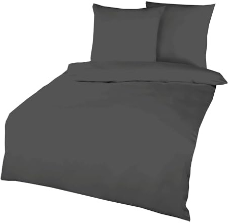 Kaeppel Biber Bettwäsche Uni Gelb Sand Lind Hellblau Terra Weiß Rot Anthrazit Leinen Silber Einfarbig, Farbe:Anthrazit, Größe:155x220cm Bettwäsche