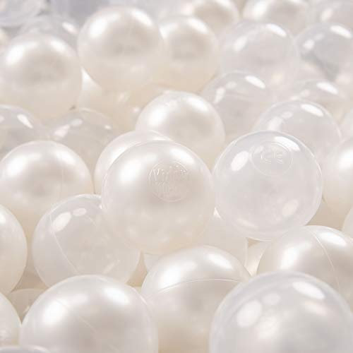 KiddyMoon 200/6Cm ∅ Balles Colorées Plastique pour Piscine Enfant Bébé Fabriqué en EU, Perle/Transparent