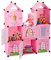 Relaxdays Steckregal Kinderzimmer, Prinzessinnenschloss, Kunststoff, DIY Schrank mit Türen, HBT: 128 x 110 x 37 cm, rosa