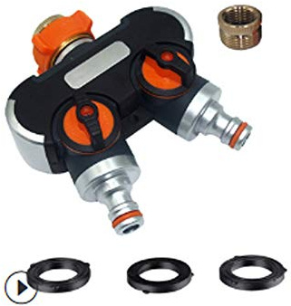 TF 2-Wege-Verteiler: 3/4 Wasser Verteiler mit Wasserhahn Adapter zu Garten Bewässerungsuhr &Gartenschlauch,Wasserdurchfluss regulier- und absperrbar