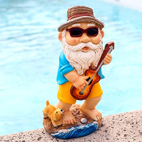 Shefio Gartendekoration – Unsere Gartenzwerg-Statuen sind schöne Hinterhofideen und Gartengeschenke, perfekte Gartendekoration für draußen, Hofdekoration, lustige Gartenzwerge – Hippie mit Gitarre