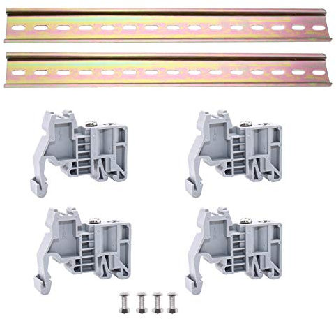 WJUAN 2 Pièces de 300 mm de Long Rail DIN Métal Rail DIN, 4 Pièces de Bases de Fixation et 4 Paires de Vis, pour Installation Dans des Armoires de Distribution