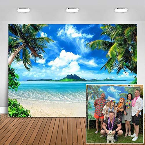 Avezano 2.1*1.5m Sommer Ocean Beach Hintergründe für die Fotografie Tropische Kokospalme Blauer Himmel Weiße Wolken Meer Sand Hintergrund Party Banner für Photobooth Portrait Photo Studio Dekoration