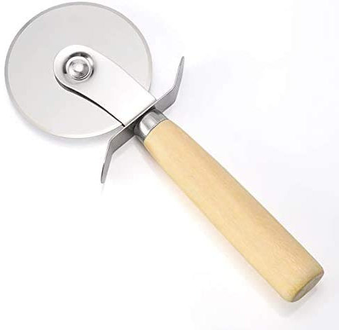 Yilu Horno de pizza de acero inoxidable, cuchillo redondo para pizza, cortador de pizza personalizado, tijeras, rueda novedad Kit de cortador de rebanadas, cuchillo grande con mango de madera