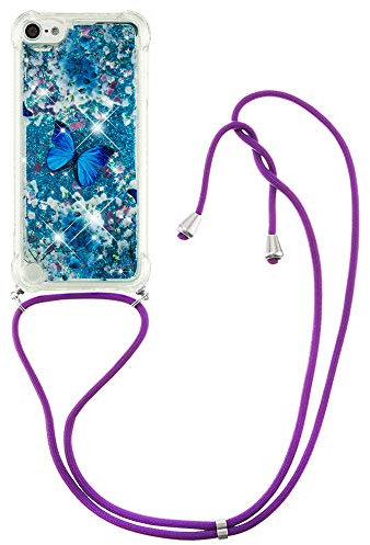 HiCASE Pro Handykette Hülle für iPod Touch 7 2019/iPod Touch 6/iPod Touch 5, Handyhülle Glitter Flüssig Treibsand Bumper Schutzhülle Silikon TPU Case mit Band Kettezum Umhängen