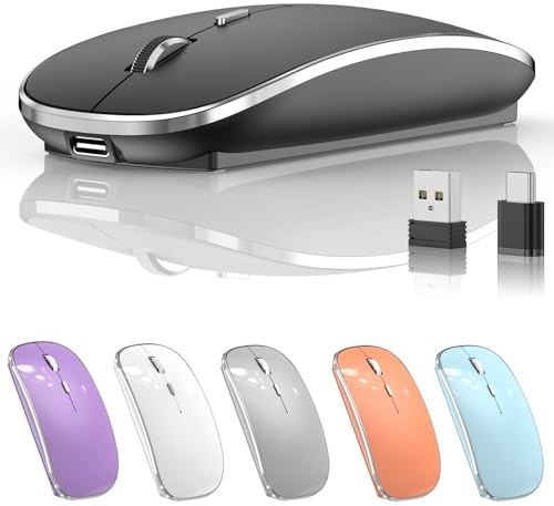 Halpilt Ratón inalámbrico recargable, portátil, silencioso, USB-A y tipo C, modo dual, 3 DPI ajustables para laptop, Mac, Android, PC (Q23S negro)