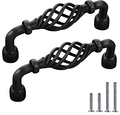 CcHhyyt 2 Stück Antiker Vogelkäfig Schrankgriffe Vintage Metall Schwarz Schrankgriffe mit Schrauben Schubladengriff Möbelgriff Türgriff Griffe für Küchenschrank,Schublade,Schrank (96mm, Schwarz A)