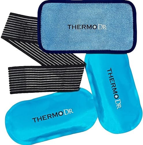 Ice Packs - Dual Gel Ice Pack with Soft Fleece Pouch & Adjustable Straps for Hot & Cold Use - Waterproof, Microwavable Ice Pack for Knees, Back & Neck - Warm & Cold Compress by ThermoDr - Double Pack