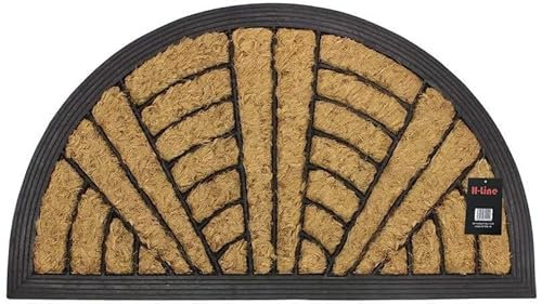 H-LINE Non Slip Natural Coir Rubber Ornate Door Mat Doormats Indoor Outdoor (Half Moon Stripes, 40cm x 70cm)
