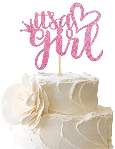 1 Stück It's a Girl Cake Topper Glitter Baby shower Girl Cake Tortendeko Geburtstag Gender Reveal Baby shower Kuchendekoration Fotostand Requisiten Party Kuchen Dekoendeko Dunkelrosa
