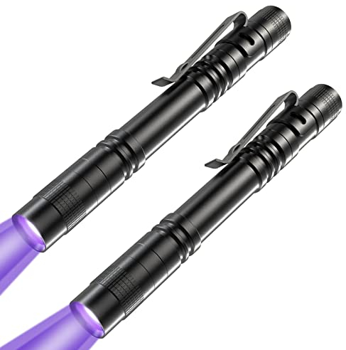 COSOOS 2 UV Black Light Flashlight, 2 Pack 395nm Mini Pen Light with Clip, Waterproof Ultraviolet Flashlight for Leak, Pet Urine, Scorpion, Hotel Inspection, Dry Stain and Bed Bug.