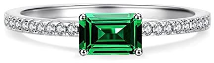 Bellitia Jewelry 925 Sterling Silber Weiß Vergoldet Damenring für Frauen, Mai Birthstone Geburtsstein Smaragd Geschenk, Hochzeitsschmuck für Frauen