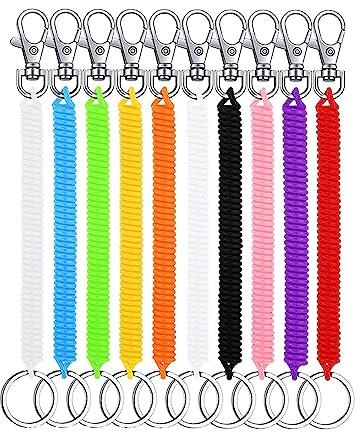 10pcs Porte-Clés en Spirale Elastique,Lanières de Pêche Extensibles,Cordons de Pêche,Porte-Clés à Ressort en Spirale avec Mousqueton pour Outil de Pêche,Camping,Sécurité(Coloré)