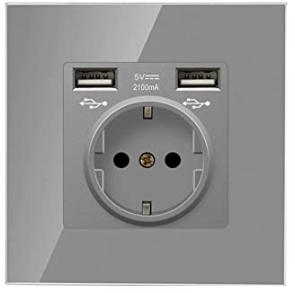 Btstil Gla Schuko Steckdose mit USB Ports, Wandsteckdose mit Schnelles Laden USB/Type C Port Unterputz Schutzkontakt Wandsteckdose (1AC+2USB, Grau)