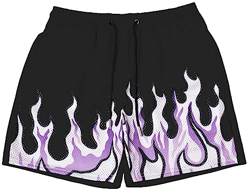 DIOTSR Herren-Basketball-Shorts, coole Retro-Shorts, Sport-Shorts, Kordelzug an der Taille, lässige Trainingsshorts, 01 Flame-Black, Mittel