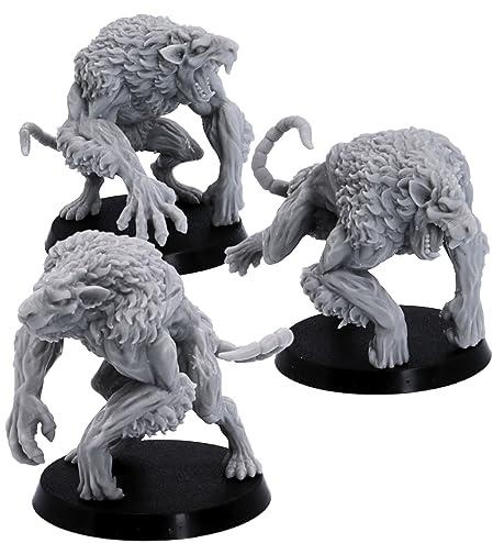 Ratmen Brute Miniatur-Set – 3 Ratten-Ogermodelle für Dungeons and Dragons & Wargaming | 28 mm – 32 mm große Harzfiguren | RPG Monster, DND | Resin Warfare | 40 mm Sockel (nicht befestigt)