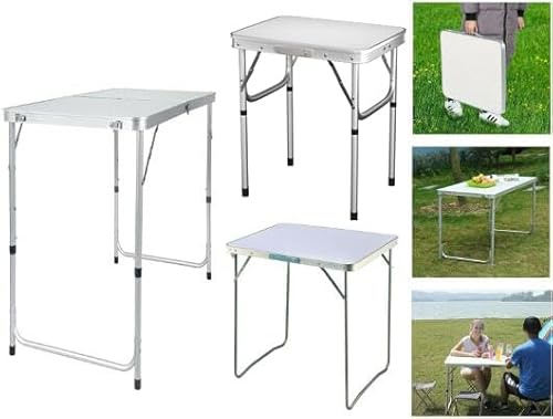 Rigogo Tragbar Klapptisch Aluminium, Campingtisch Flatbar für Balkon Terrasse Picknick, 3 Höhenniveau 70/62/55cm, Esstisch Bürotisch Partytisch 120x60x70cm, Weiß
