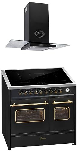 GURARI Cuisinière à induction E 913 DF RU BL+GCH T 466 90 BL Prime, cuisinière électrique rétro 90 cm, Range Coocker avec induction Flex + hotte aspirante 90 cm