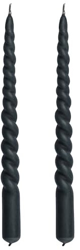 2er Set Stabkerzen Lene, gedreht, anthrazit | Premium Spitzkerzen spiralförmig twisted, 25cm lang, dunkelgrau, ohne Duft | Tafelkerze Leuchterkerze Spiralkerze