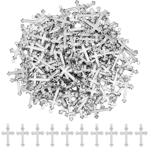 DICOSMETIC 200 Stück Kleine Kreuz Charms Edelstahl Kreuz Anhänger Strukturierte Kruzifix Anhänger Christlicher Schmuck Charms Für DIY Handwerk Schmuckherstellung, Bohrung: 0.9mm