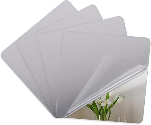 moorle Specchio autoadesivo per piastrelle, specchio da incollare, 4 pezzi, pellicola a specchio in acrilico, autoadesiva, 20 x 30 cm, autoadesivo per parete, scuola, soggiorno, bagno