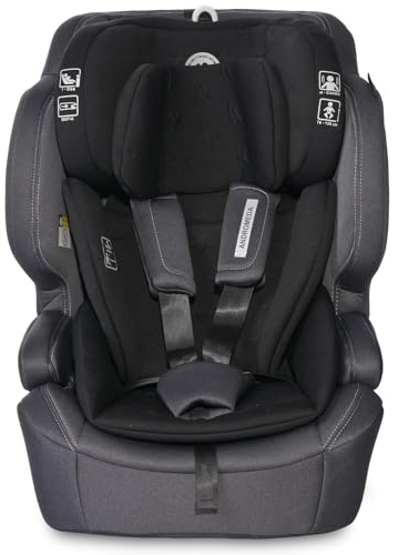 Lorelli Auto Kindersitz Andromeda mit Isofix i-Size, Mitwachsender Autositz für Kinder von 76-150 cm, Babysitz, Autokindersitz, Einstellbare Kopfstütze, 5-Punkt-Sicherheitsgurt, schwarz