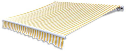 ShCuShan Tenda da Sole Pieghevole Motorizzata 400 cm Gialla/Bianca,Tenda a Vela Impermeabile Rettangolare Vela Ombreggiante Parasole Protezione Raggi U V per Esterno Giardino terrazza