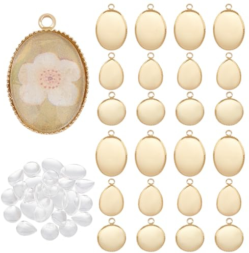 PH PandaHall 48Pcs Pendentif en Laiton Cabochons en Verre Plateaux de Pendentif Vierges Dorés pour Boucles D'Oreilles Bracelets Breloques Photo et Colliers de Bijoux